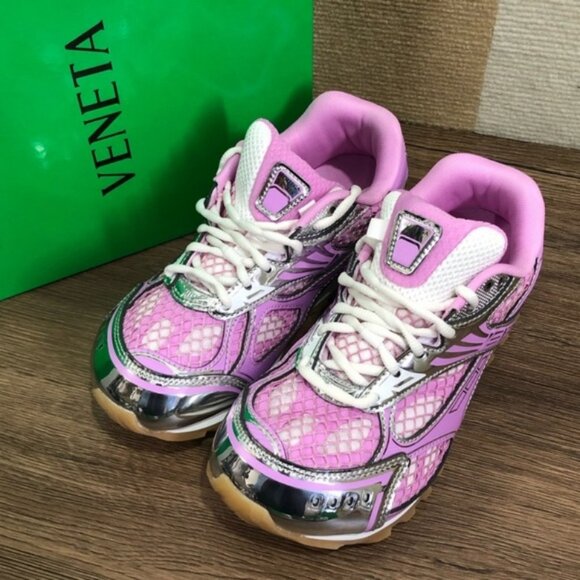 Bottega Veneta Orbit Sneakers in Pink & Silver